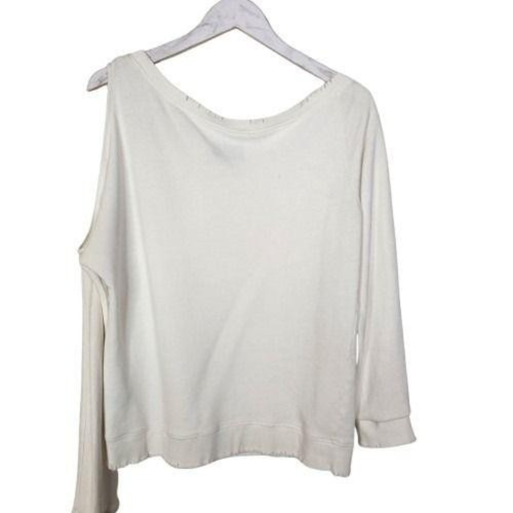RtA Sweatshirt Womens Small White One‎ Shoulder Distressed Raw Hem Pullover - Picture 3 of 13